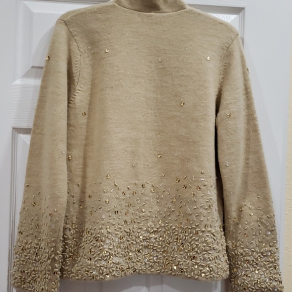 Stunning! Liz Claiborne Sweater Jacket, beaded and sequins on sleeve/bottom - Picture 2 of 8